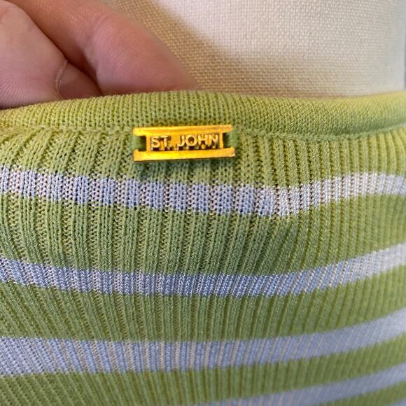 St. John Women’s Key‎ Lime Striped Knit Cardigan Sweater and Tank 2 Piece Set - Picture 6 of 14